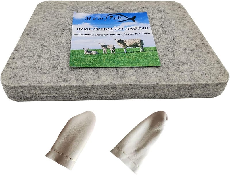 Memfish Wool Needle Felting Pad,10x8x1 inch Needled Felt Mat Block Thick and Firm Base Including Pair of Leather Finger Guards (10in*8in) - Image 1
